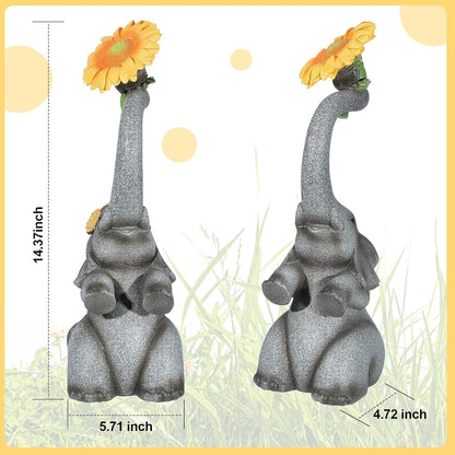 Elephant Sunflower Garden Decor, 14.3" Solar Large Garden Statue, Outdoor Yard Decor, Gifts for