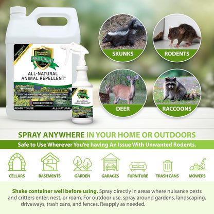 Natural Armor Animal & Rodent Repellent Spray. Repels Skunks, Raccoons, Rats, Mice, Deer Rodents &