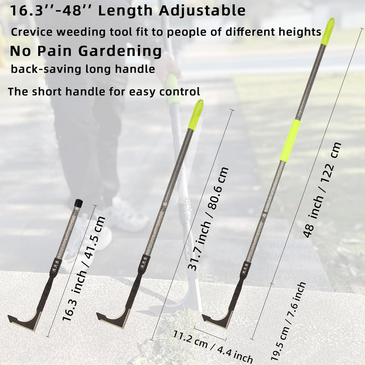 Crack Weeder, 48" Long Handle Crevice Weeding Tool with Soft Foam Grip, Stainless Steel Weed Puller