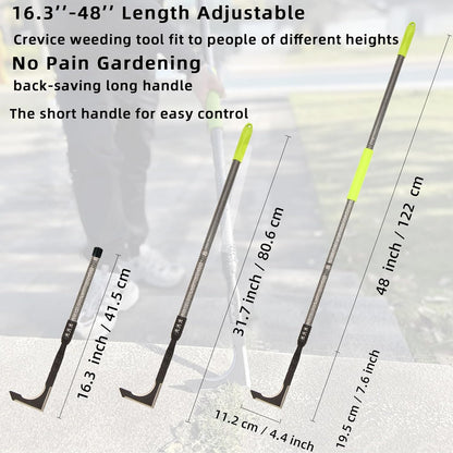 Crack Weeder, 48" Long Handle Crevice Weeding Tool with Soft Foam Grip, Stainless Steel Weed Puller