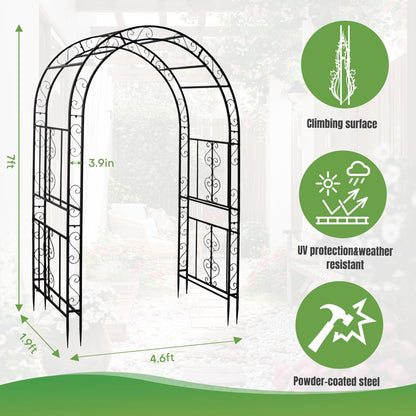 7FT Black Garden Arbor Trellis, Outdoor Metal Garden Arch for Climbing Plants Flowers Vines, Metal