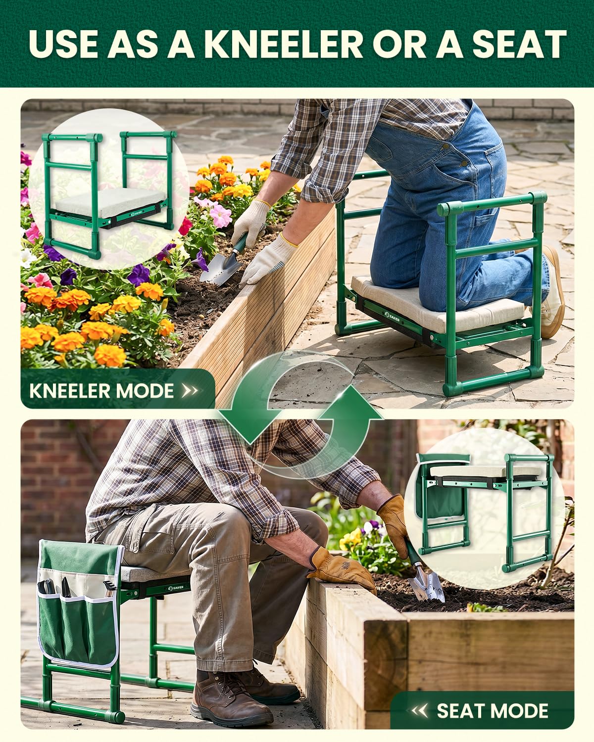 Saker 2026 Upgraded Garden Kneeler and Seat with 500LB Frame & Soft Pad