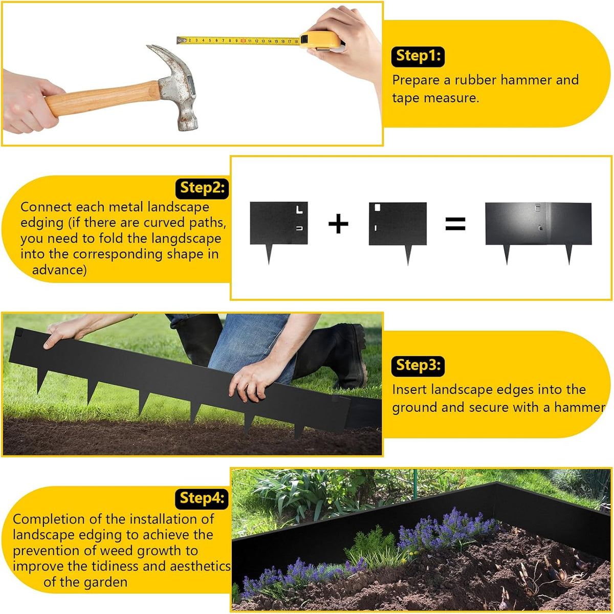 5Pack Galvanized Steel Landsacpe Edging,40“/L x 6.5"/H No Dig Edging for Landscaping,Garden Edging