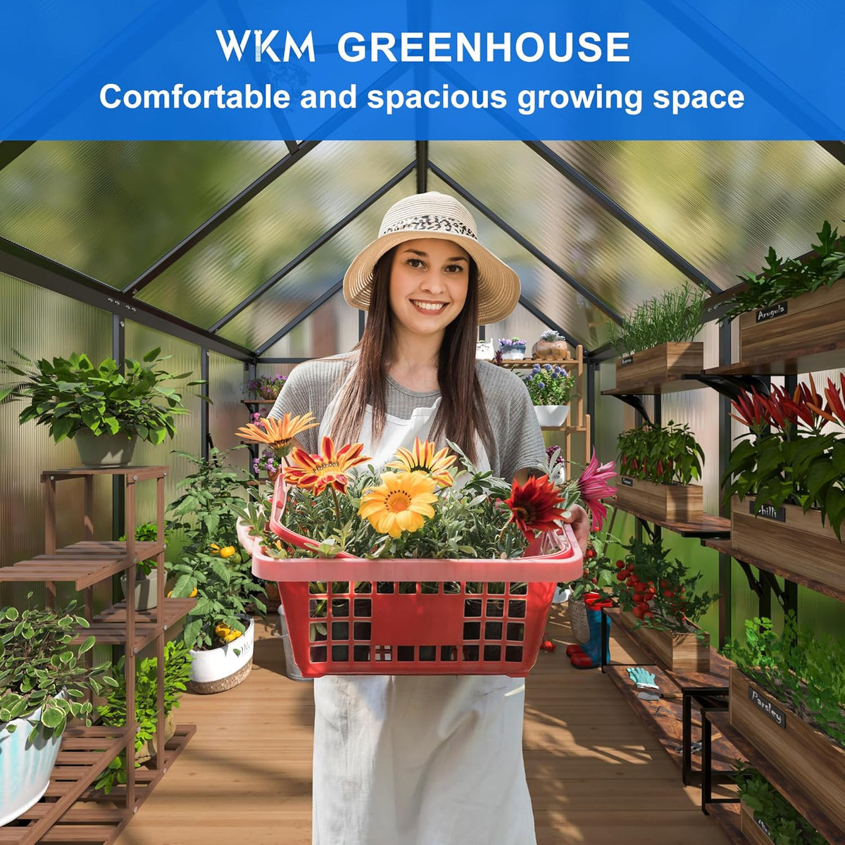 WKM 5.8x7.3 FT Greenhouse for Outdoors, Quick-fit Structure Greenhouse with Window for Ventilation