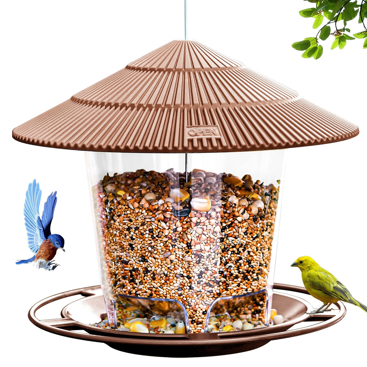 Hanizi Bird Feeder Outdoor Hanging for Wild Bird Seed, Brown