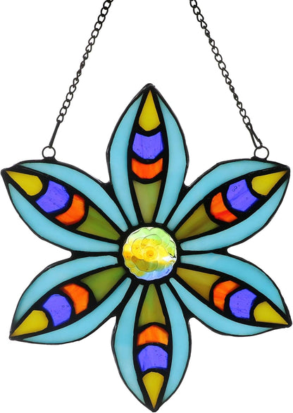 Stained Glass Tiffany Style Flower Window Hangings Sun Catcher (Blue)