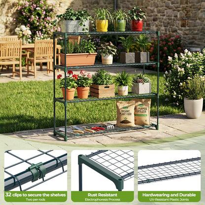 Ohuhu Plant Greenhouse Shelves 4 Tier 2 Pack Extra-Wide Stable Green House Shelving for Outdoor