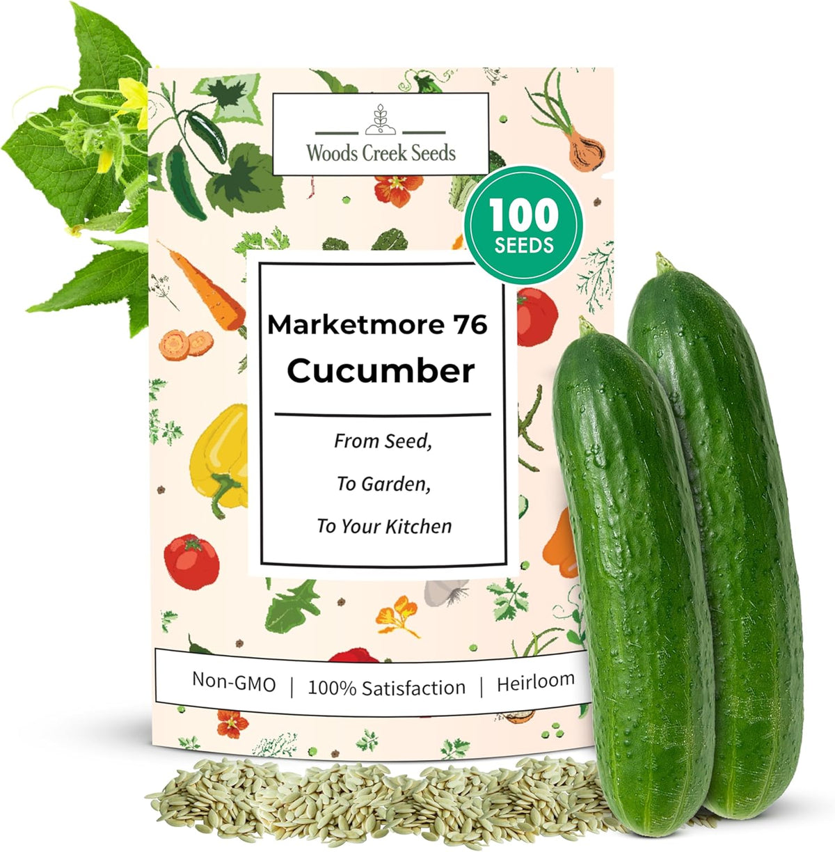 Marketmore 76 Cucumber Seeds for Planting - Heirloom Cucumber Seed Pack - Non-GMO, Crisp Texture