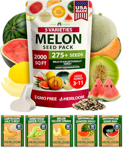 HOME GROWN 𝗨𝗦𝗔 𝗣𝗥𝗘𝗠𝗜𝗨𝗠 Melon Seeds Variety Pack 5 𝗡𝗢𝗡-𝗚𝗠𝗢 Heirloom Vegetable Seeds