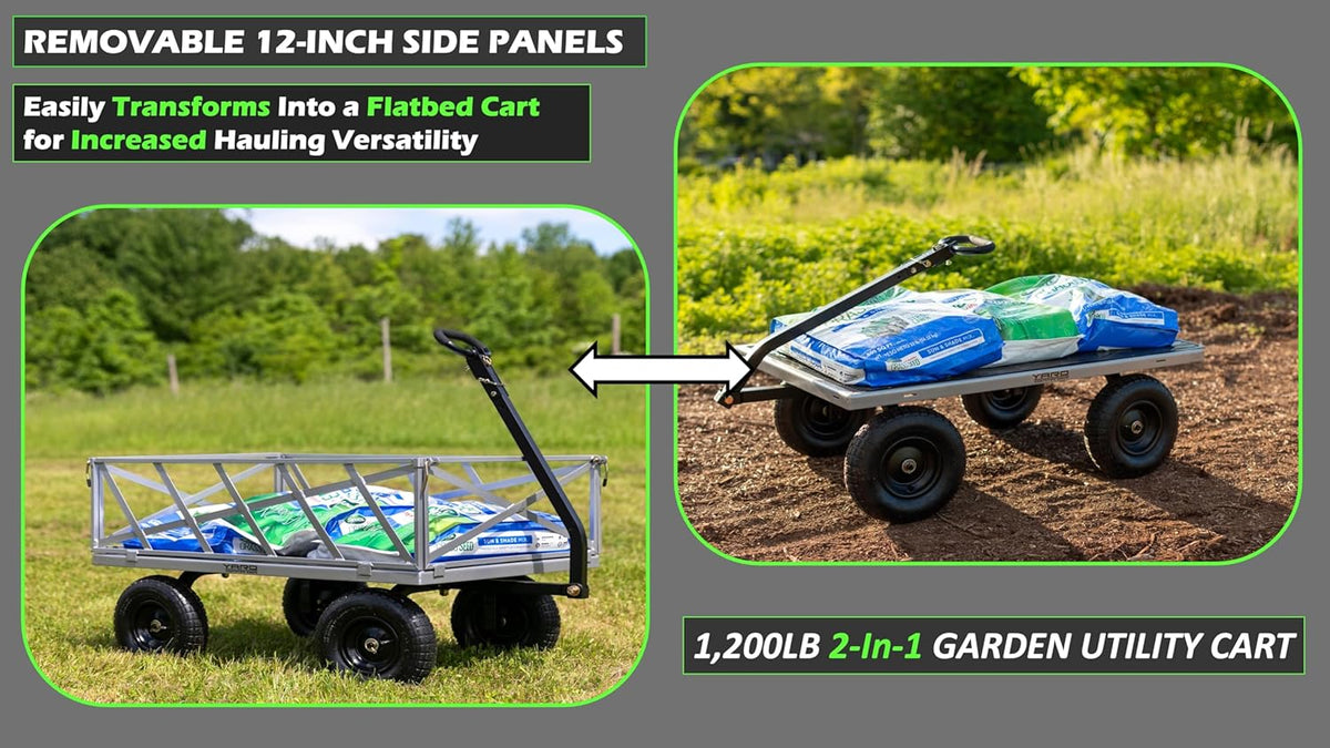 Yard Commander - Heavy Duty 1200lb Steel All Terrain Utility Cart, Garden Wagon, 9 cu ft Bed, Easy