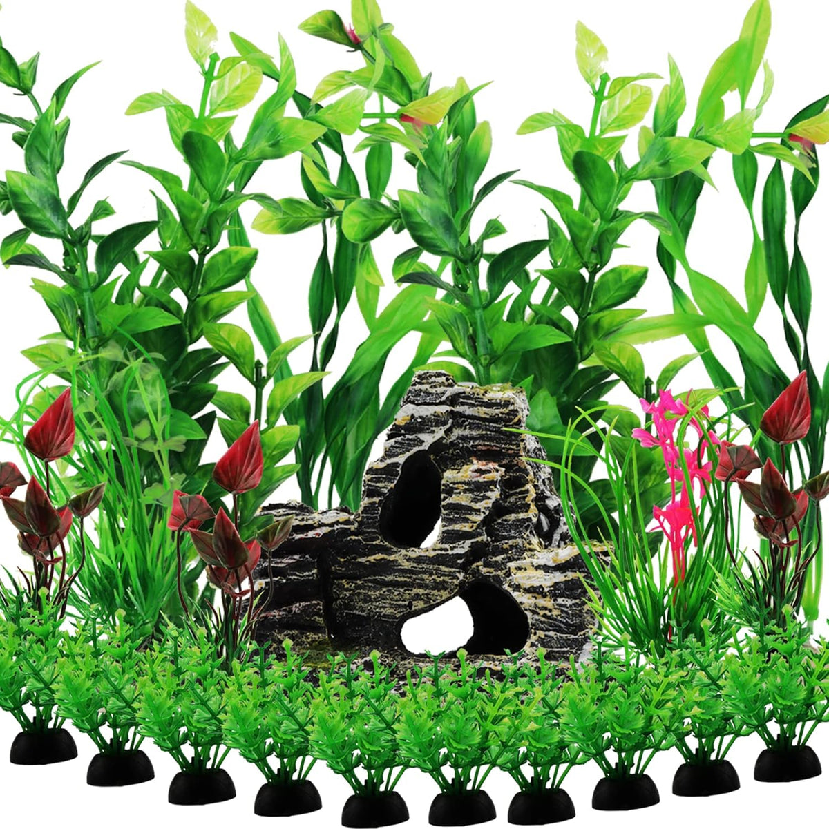 Fish Tank Accessories Aquarium Decorations Rock Plants, 20pcs Green Fish Tank Decorations Plants