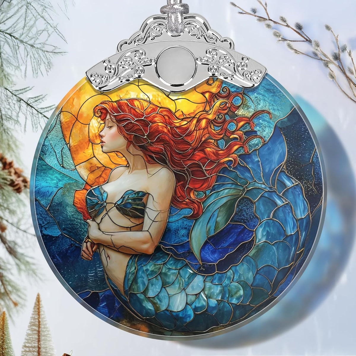 Mermaid Stained Glass Orament - Christmas Ornament - Christmas Decorations for Tree - Holiday