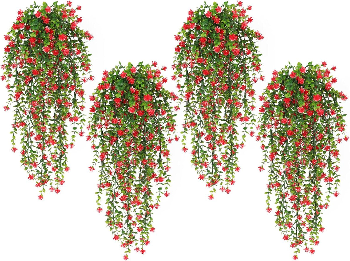 SJL Artificial Hanging Plant 4pcs Fake Hanging Plants Greenery Decor Plastic Flower Artificial