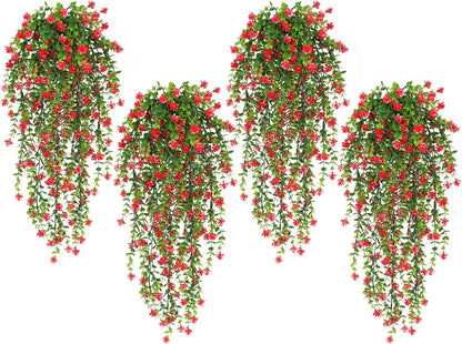 SJL Artificial Hanging Plant 4pcs Fake Hanging Plants Greenery Decor Plastic Flower Artificial