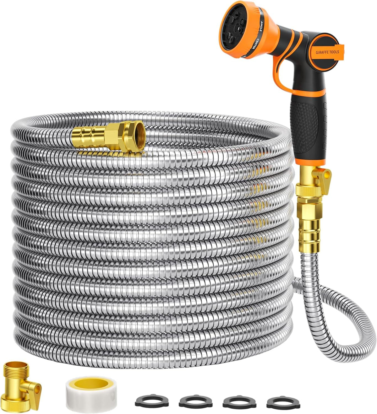 Girafe Tools Garden Hose 100ft x 5/8", 304 Stainless Steel Metal Water Hose, No Kink Garden Water
