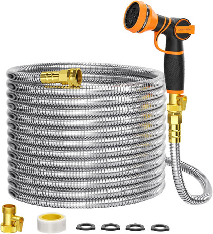 Girafe Tools Garden Hose 100ft x 5/8", 304 Stainless Steel Metal Water Hose, No Kink Garden Water