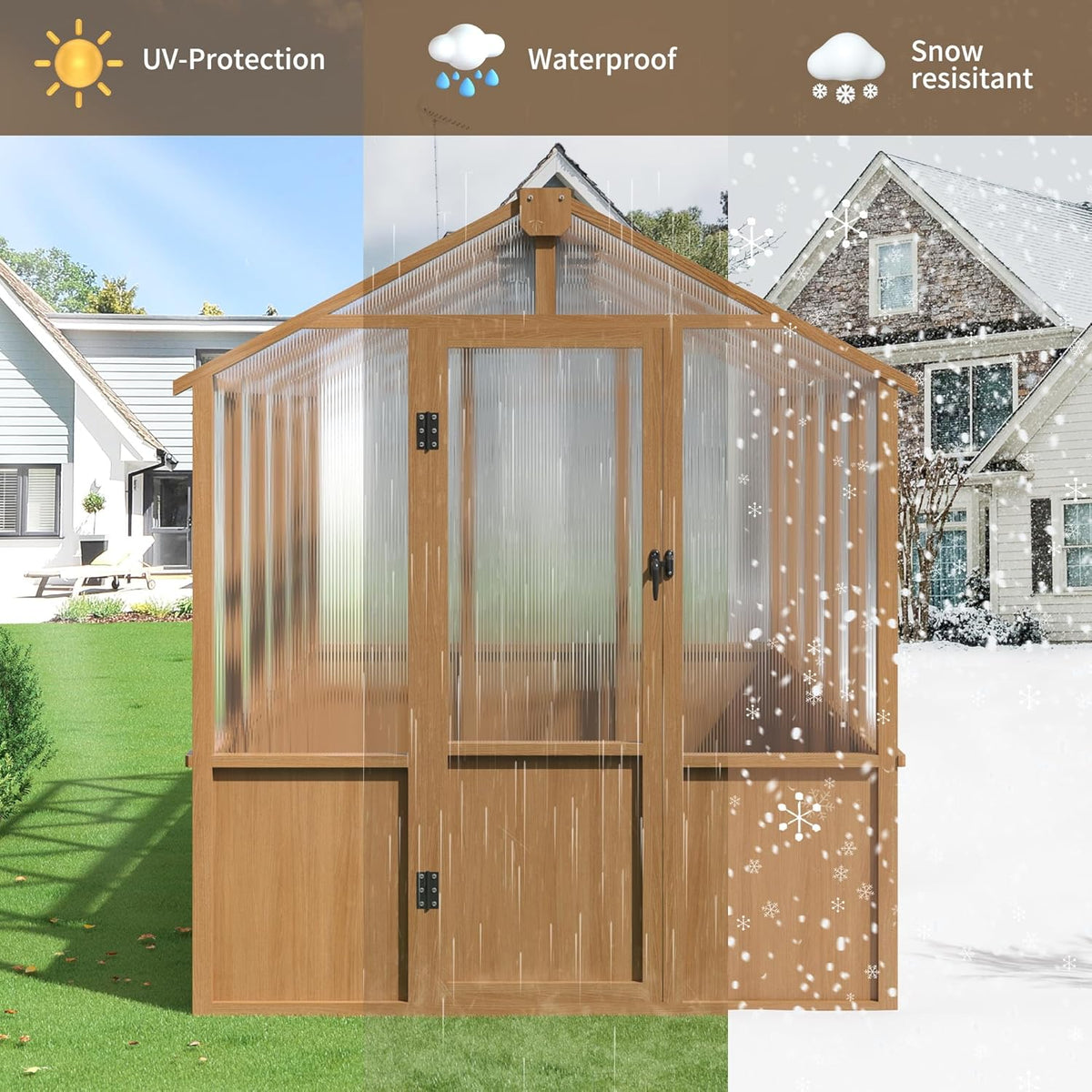 Wooden Greenhouse 6x10 FT, Walk-in Greenhouse for Outdoors with 6MM Thick Polycarbonate Panel and