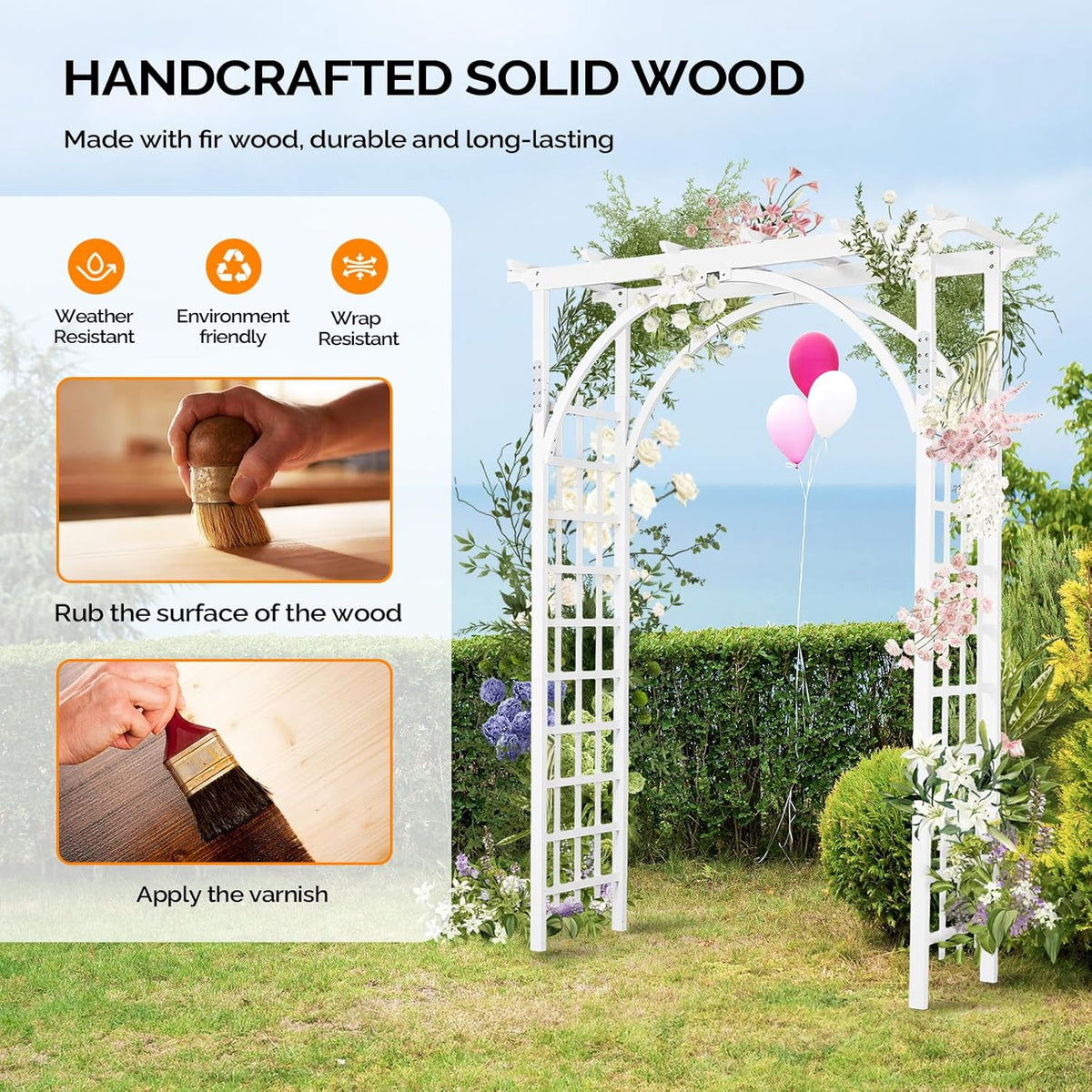 VINGLI 85in Wooden Arbor, Wedding Arch for Ceremony, Wood Trellis for Plant Climbing, Christmas