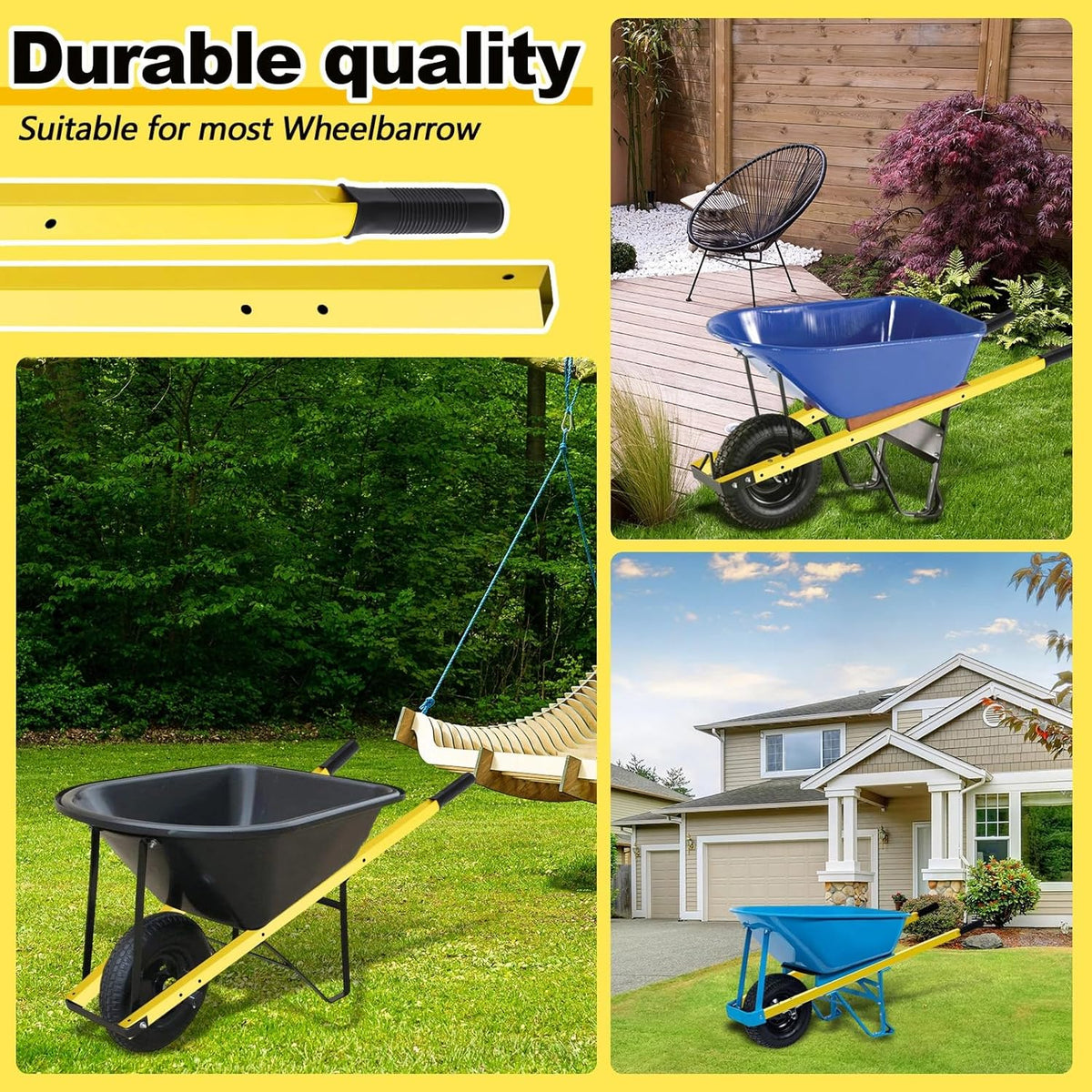 Gisafai 2 Pair Wheelbarrow Replacement Handles Kit 60 Inches Metal Wheelbarrow Handles Heavy Duty
