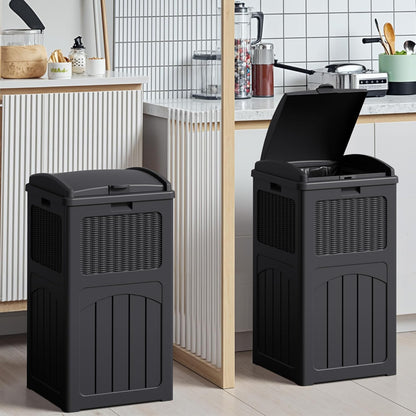 Devoko 33 Gallon Outdoor Trash Can with Dual Lid, Heavy Duty Waterproof Resin Garbage Bins Outside