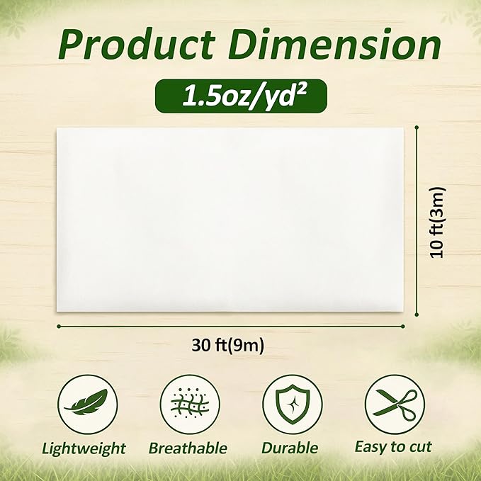 Gardzen 1.5 oz Plant Covers Freeze Protection, Reusable 10ft x 30ft Floating Row Covers, Thicker