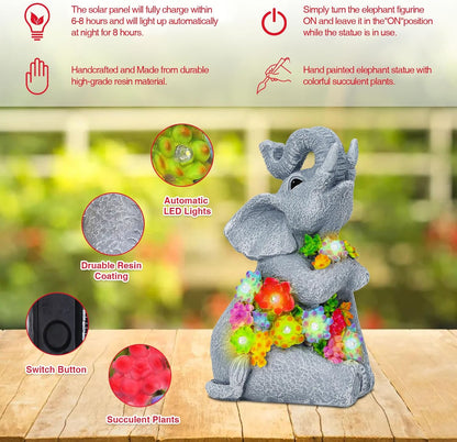 Womens Gifts Solar Statues for Garden Decor, Outdoor Elephant Sculptures for Clearance Lights for