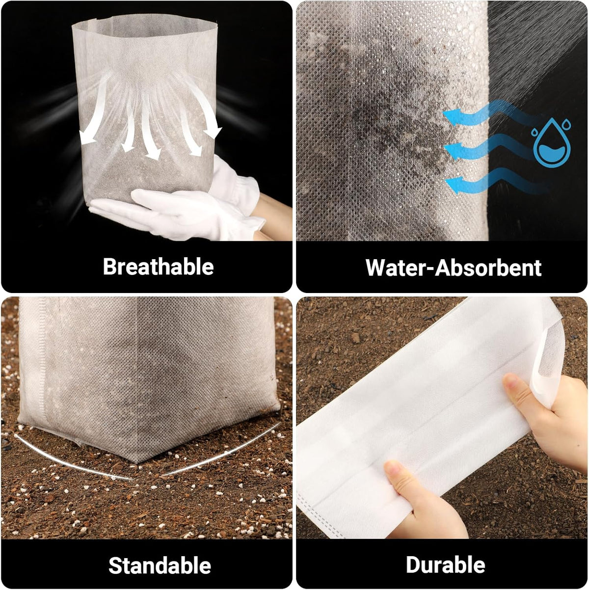 Nursing Growing Pouch, 100pcs 11 x 11.8 in Plant Non-Woven Nursery Bags Large, Fabric Seedling