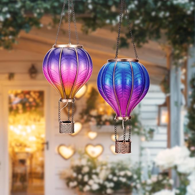 TERESA'S COLLECTIONS 2 Pack Hanging Solar Lantern Outdoor Garden Decor for Valentine ,Waterproof
