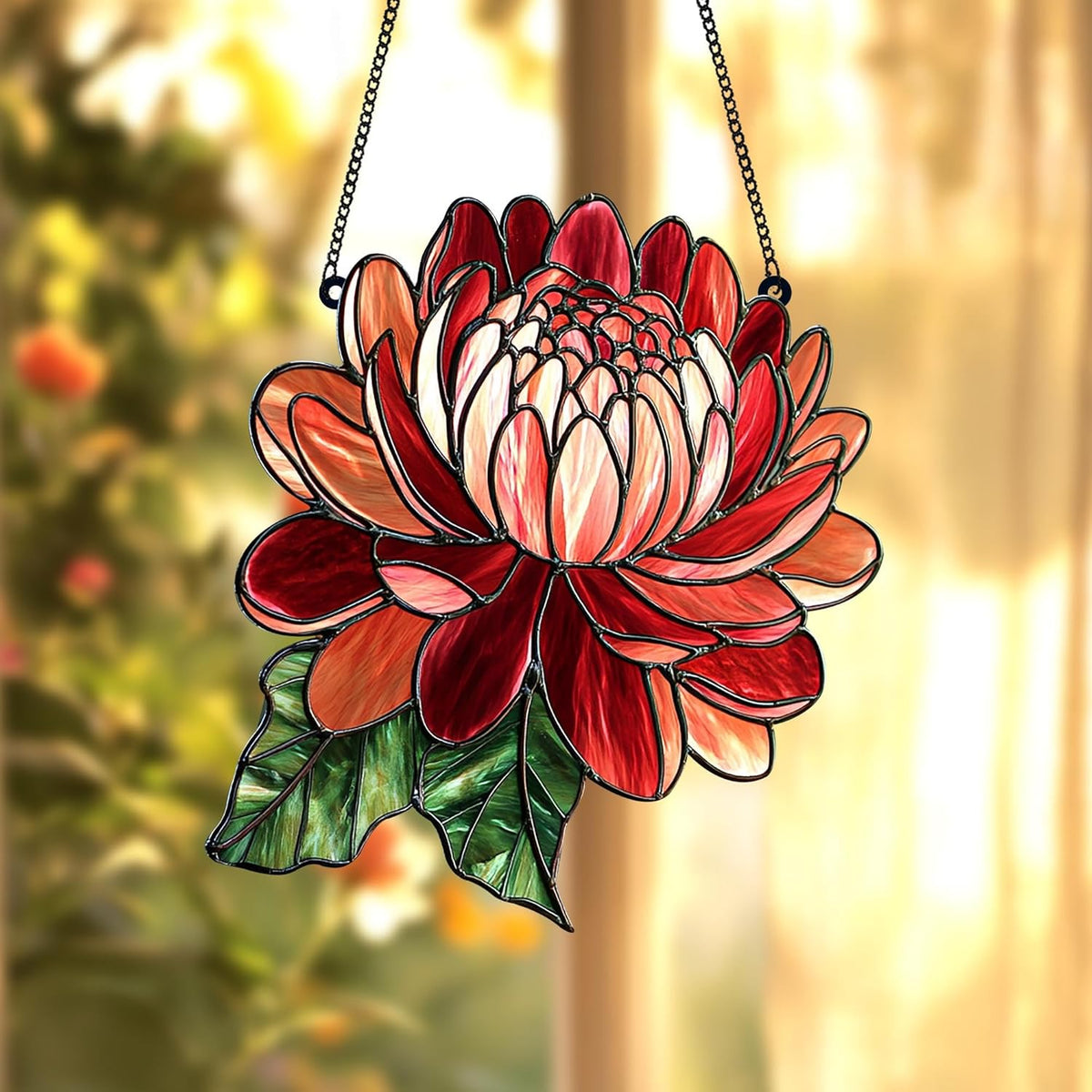 Dahlia August Flower Acrylic Suncatcher Stained Glass Effect Window Car Hanging Christmas Ornament