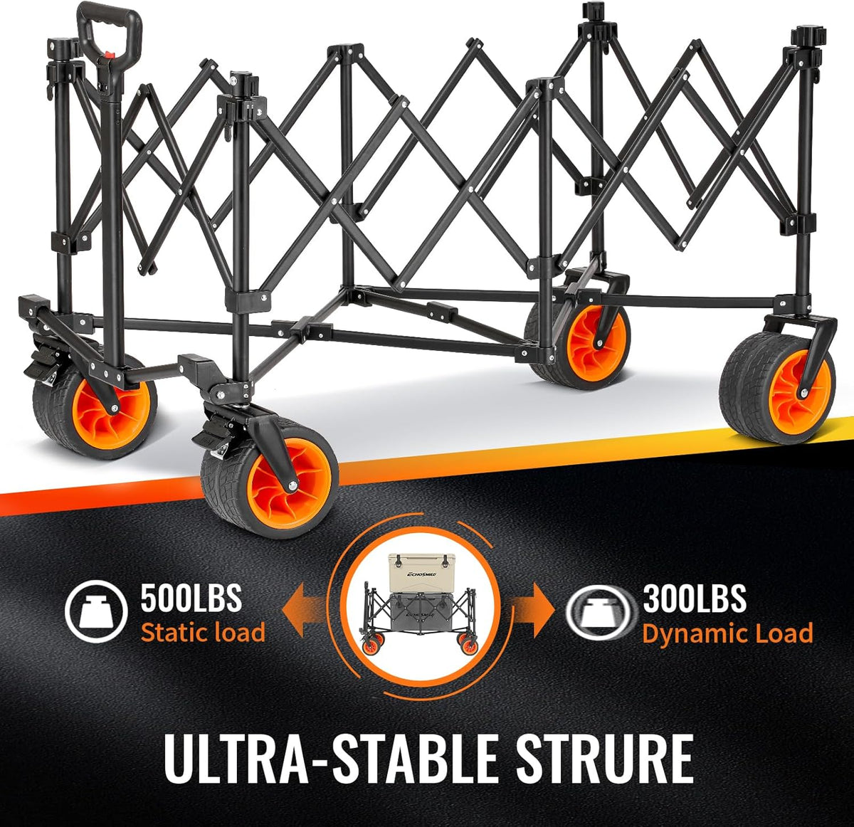 EchoSmile Collapsible Foldable Extended Wagon with 500lbs Weight Capacity, 300L Folding Utility