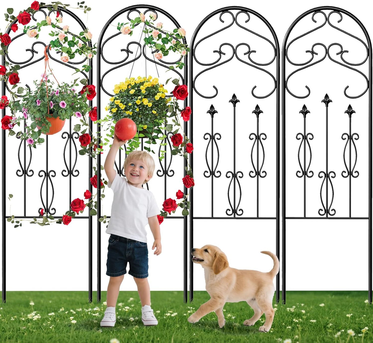 AMAGABELI Garden & Home 4 Pack 60" x 18" Metal Garden Trellis for Climbing Plants Outdoor Climbing