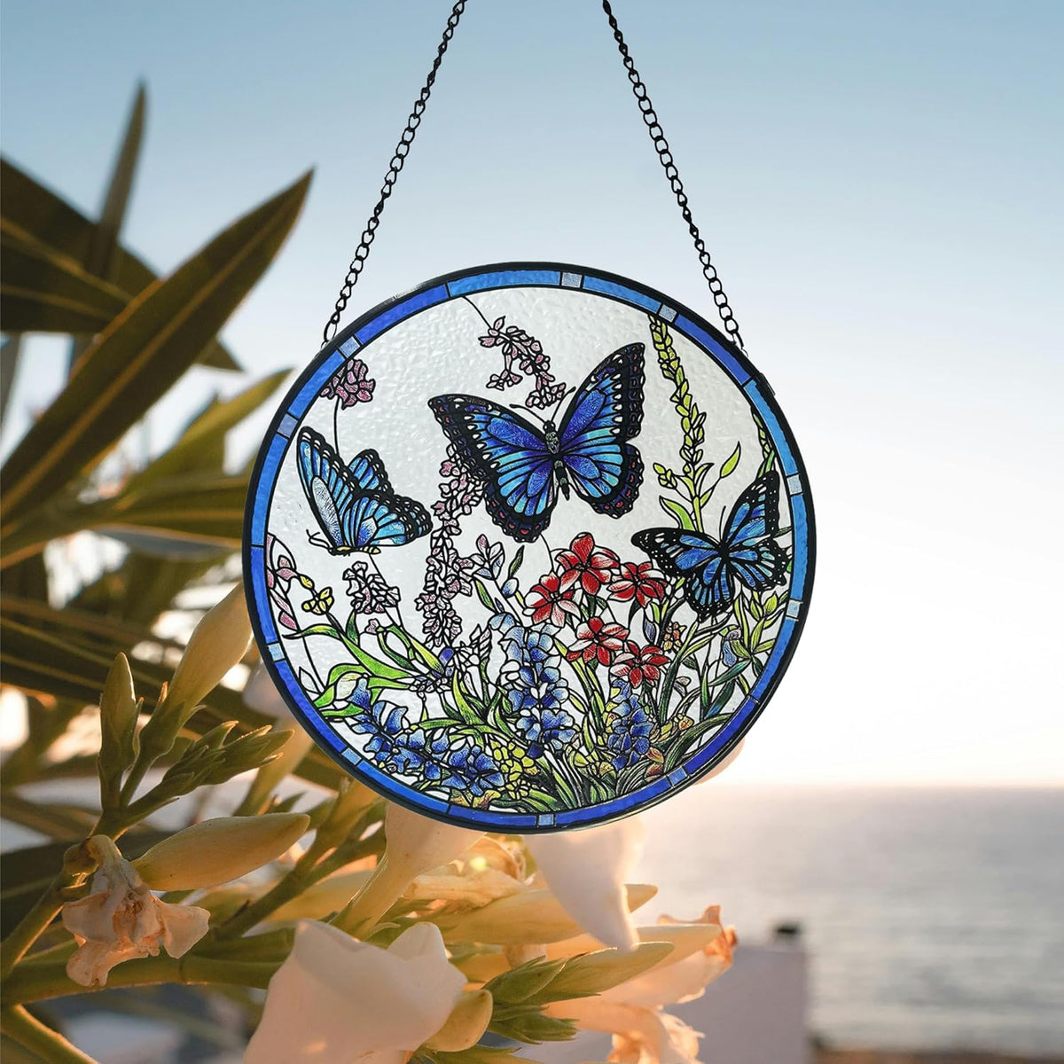 Lager Butterfly Suncatchers for Windows, Butterfly Stained Glass Window Hanging, 9.8 inch