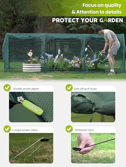 Poray Large 12.3X4FT Tunnel Plant Netting Cover,4.1FT Tall Crop Cage Tomato Netting for