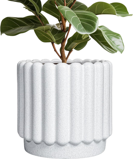 Ceramic Flower Pots - 12 Inch Plant Pot Indoor Outdoor, Fluted Large Ceramic Planters with Drainage