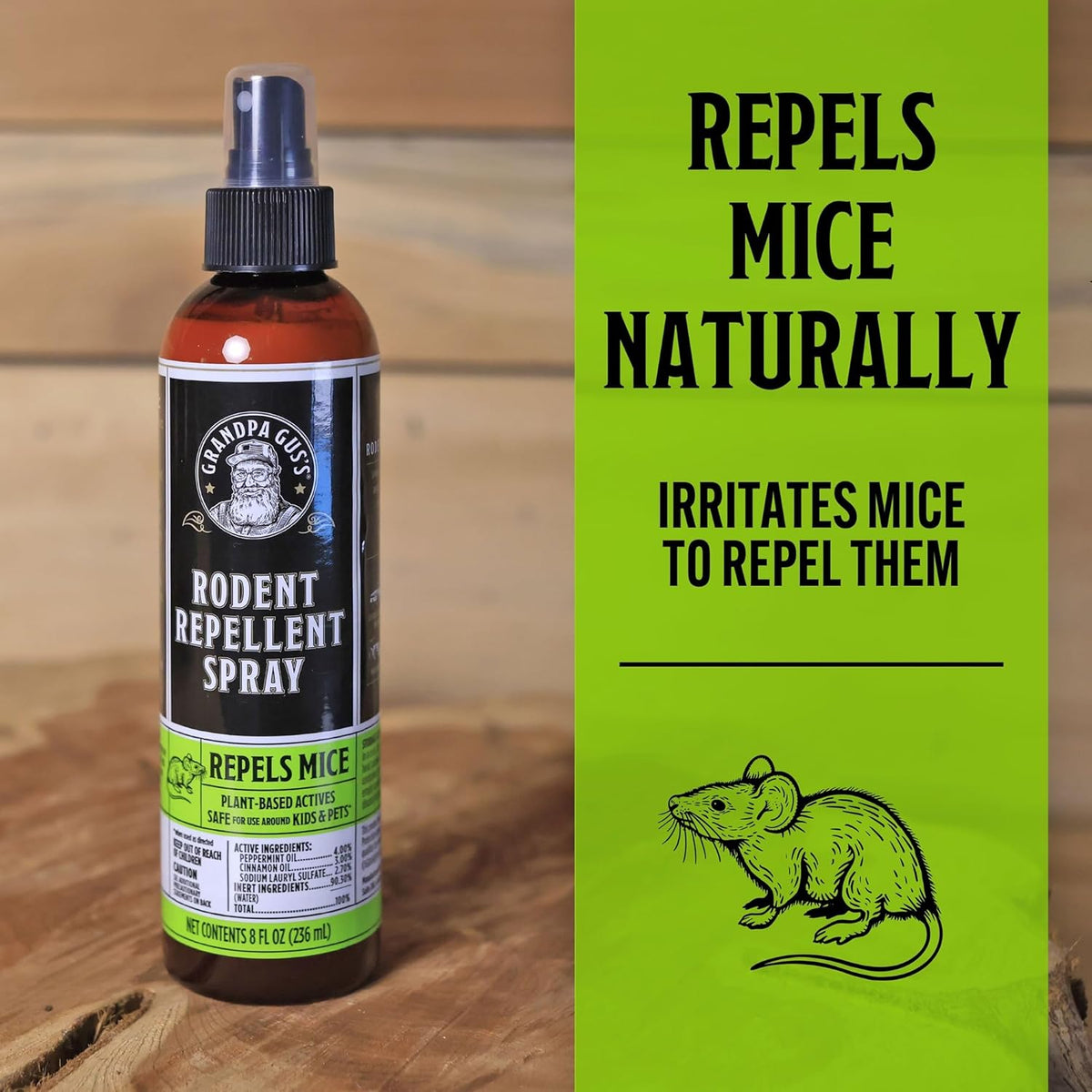 Grandpa Gus's Mouse Rodent Repellent, Peppermint & Cinnamon Oil Formula, Repels Mice & Rats from