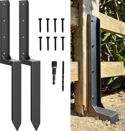 Fence Post Repair Kit - Quick Fix Broken/Leaning 4x4/6x6 Wood Posts Support with One-Piece Steel