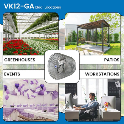 Schaefer VK12-GA VersaKool Air Circulator Fan, Ceiling Wall Mount & Aluminum Blade, 1470 CFM, 1/10