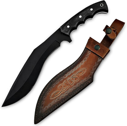 Poshland Handmade Kukri Knife with D2 Steel Blade, Durable G10 Handle, Premium Leather Sheath
