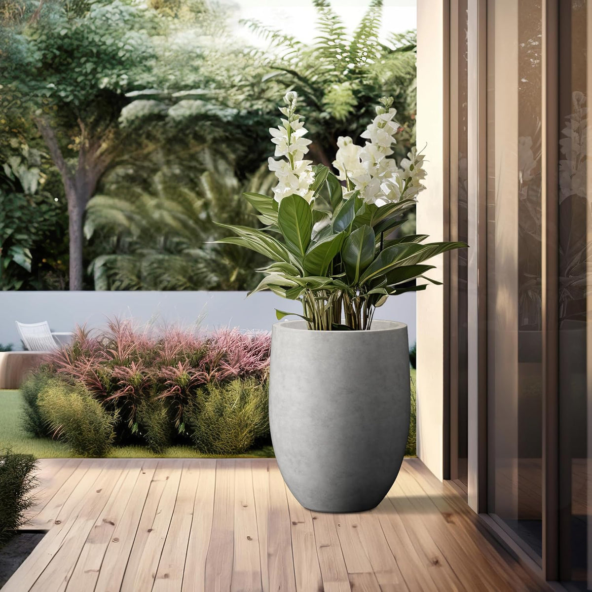 Kante 21.7" H Natural Concrete Tall Planter, Large Outdoor Indoor Decorative Pot with Drainage Hole