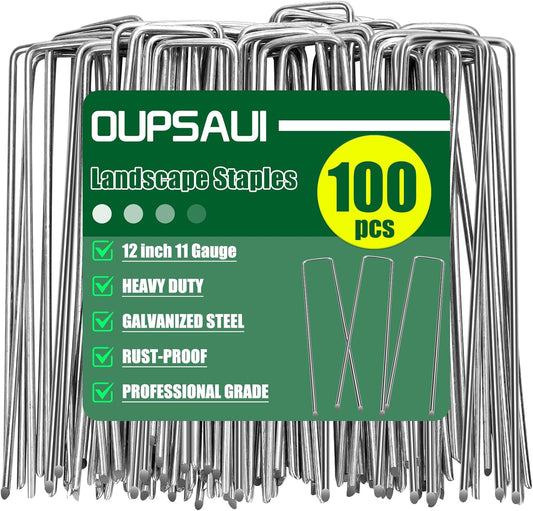12 Inch 11 Gauge Galvanized Landscape Staples Stakes for Decoration, 25/100/200pcs Garden Metal