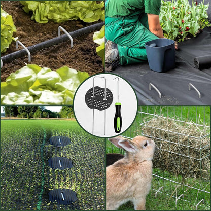 FEED GARDEN 6 Inch 200 Pcs Galvanized Landscape Staples 200 Pcs Gaskets Pick Hook Garden Stakes 11