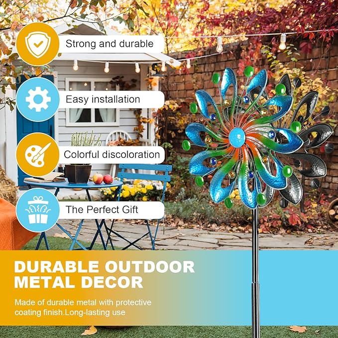 Wind Spinners for Yard and Garden - Wind Sculptures & Spinners, 75 Inch, Navy Blue, Kinetic Art