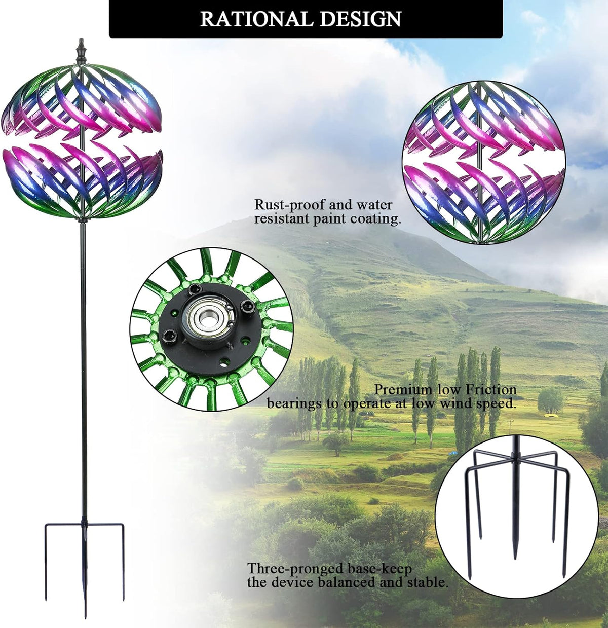 MUMTOP Wind Spinner 360 Degrees Double Steel Metal Wind Sculpture Ball Spinners for Decorating Your