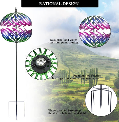 MUMTOP Wind Spinner 360 Degrees Double Steel Metal Wind Sculpture Ball Spinners for Decorating Your