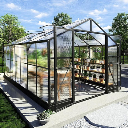 AMERLIFE 8x14x7FT Polycarbonate Greenhouse, Walk in Greenhouse with Quick-Connect System, Green