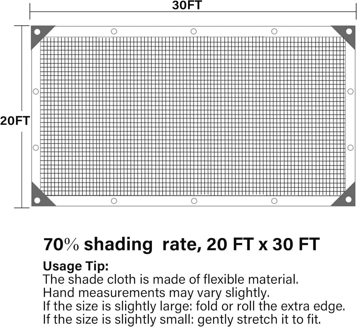 winemana 70% Black Shade Cloth, 20 x 30 FT Durable Mesh Tarp with Grommets, Resistant Garden Sun