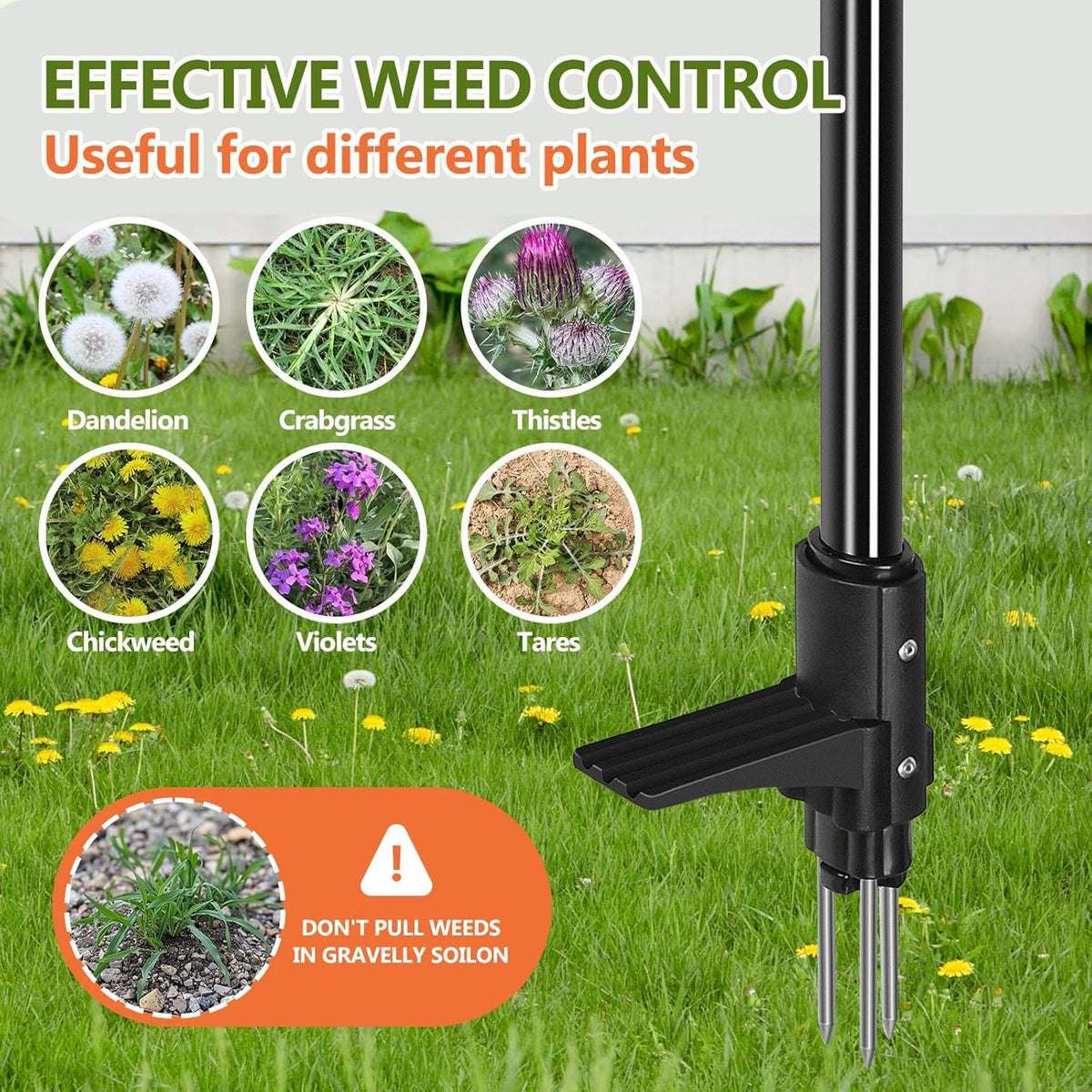 SHANTRA Weed Puller Tool, 3-Claw Stand Up Weed Puller Tool with Long Handle, Garden Weeder Puller