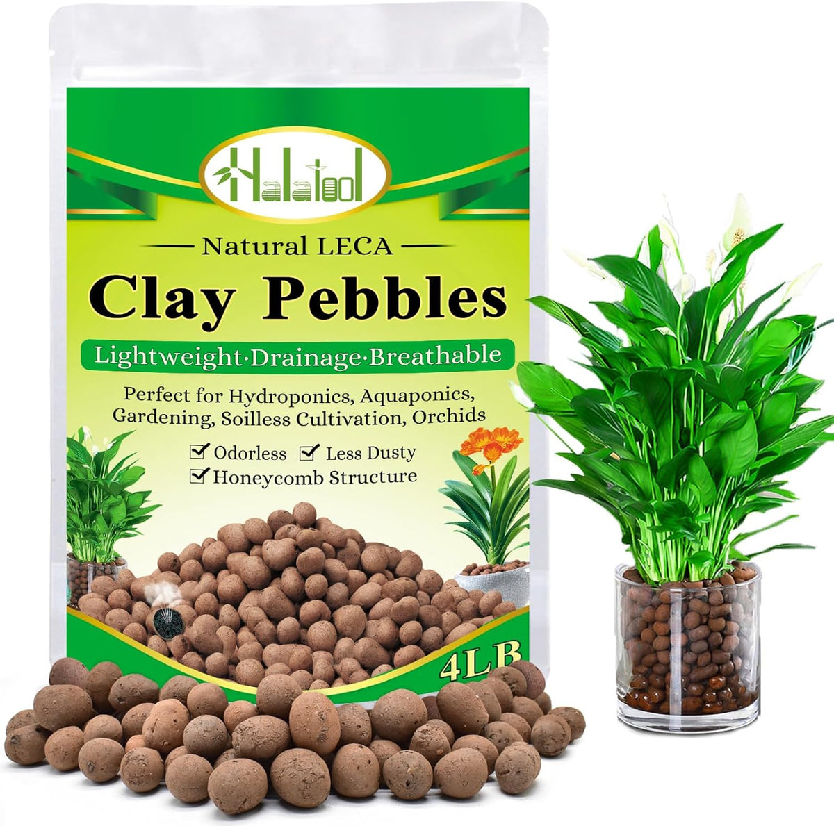 Halatool 4LB Leca Clay Pebbles for Plants 4mm-16mm Lightweight Clay Balls 100% Natural Hydro Balls
