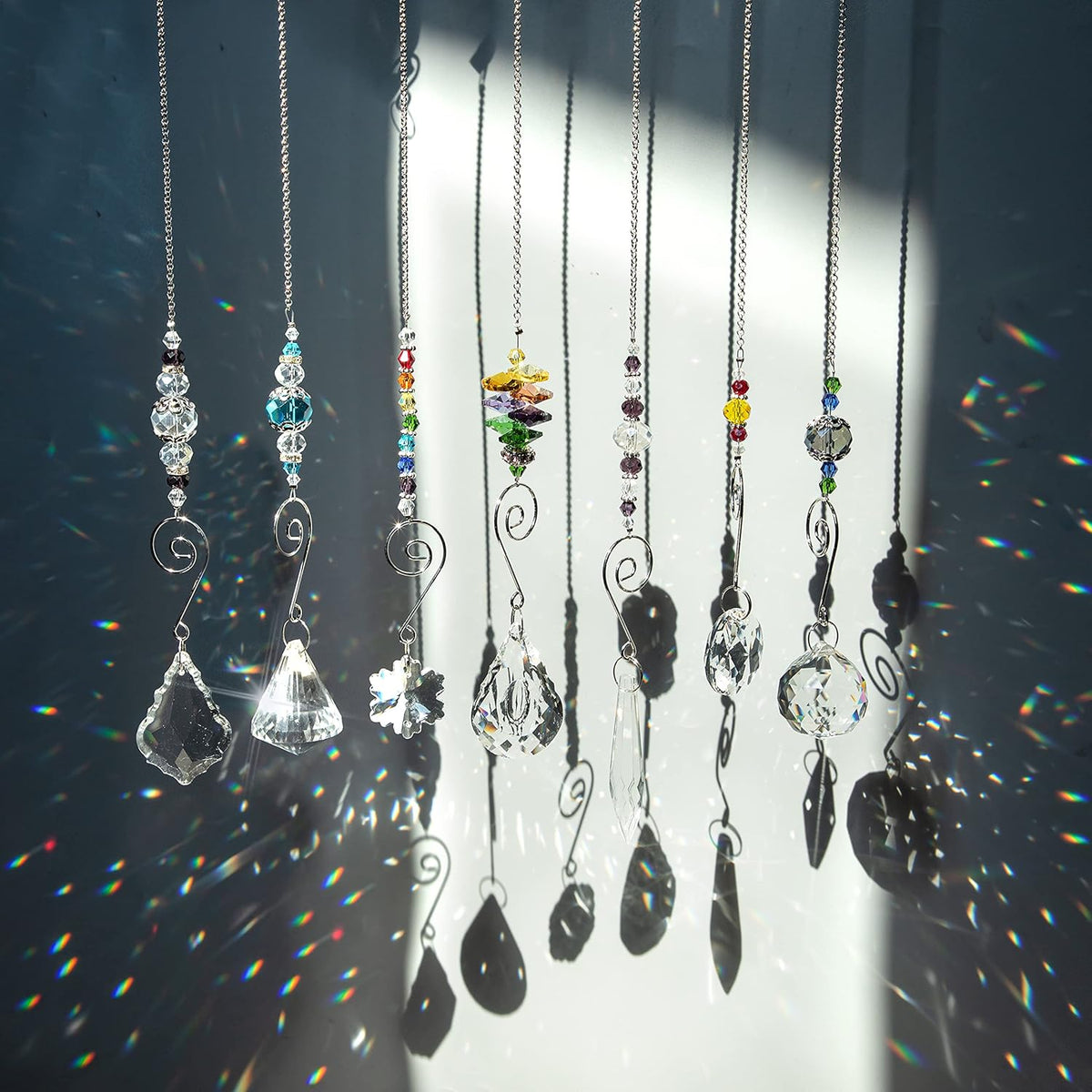 H&D HYALINE & DORA Set 7 Crystal Rainbow Suncatcher Glass Bead Chain Fengshui Hanging Pendant for