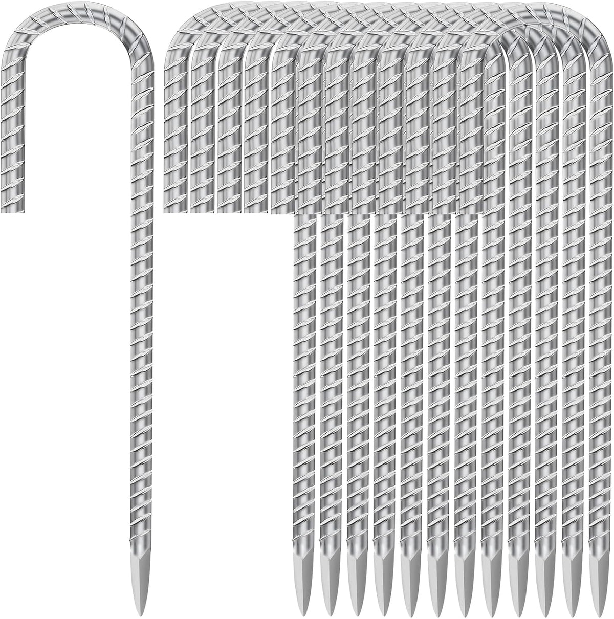 12 Inch Ground Stakes Heavy Duty J Hook 30-Pack Metal Spikes Galvanized Ground Hooks Anchors Rebar